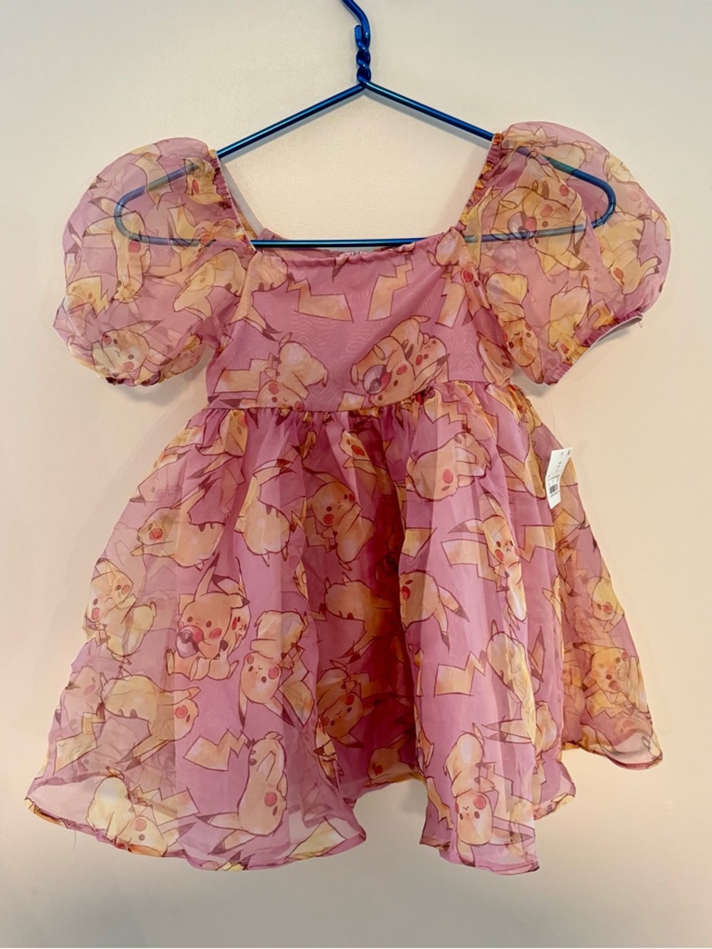 Pokemon Girls Pink Pikachu Organza Puff-Sleeve Dress